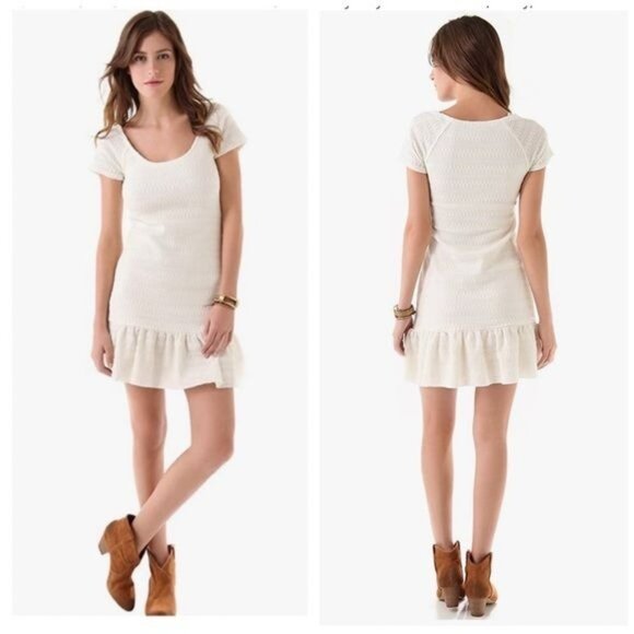 Free People Cozy Day Flounce mini Dress, Ivory short sleeve size Small - Picture 1 of 7